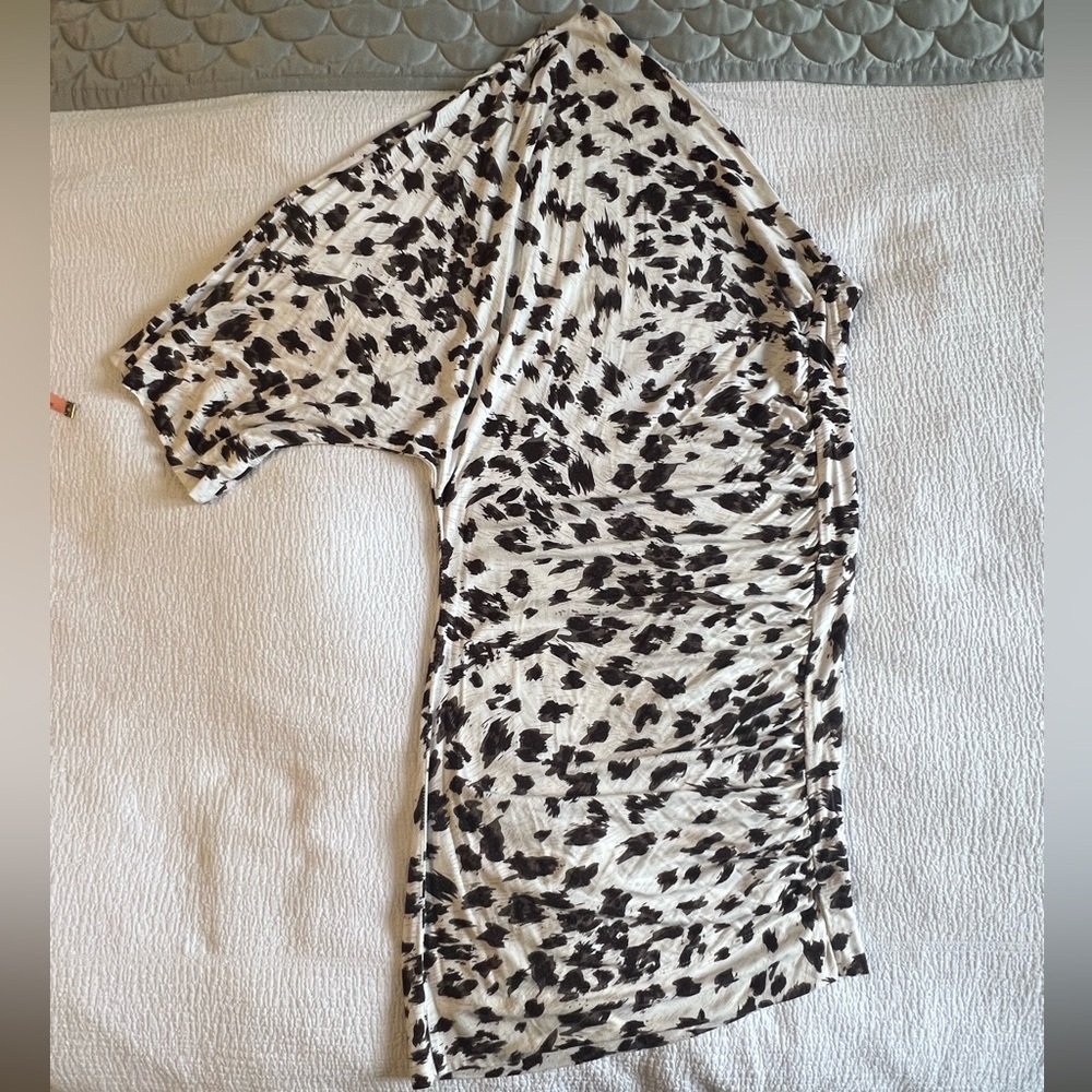 Brown and Cream Animal Print One-Shoulder Dress